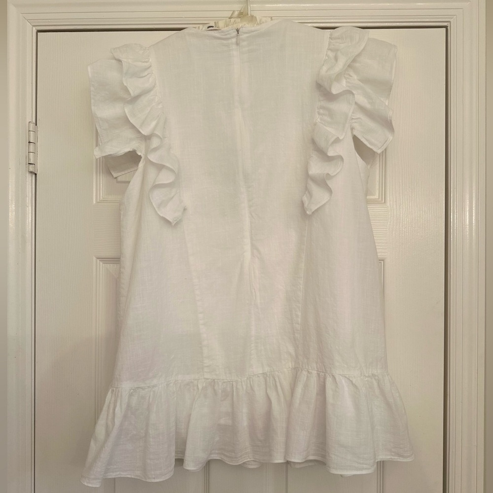 Day + Moon Mini 100% Cotton Mini Dress Sleeveless Womens Sz M White Ruffle Lace - Picture 4 of 8